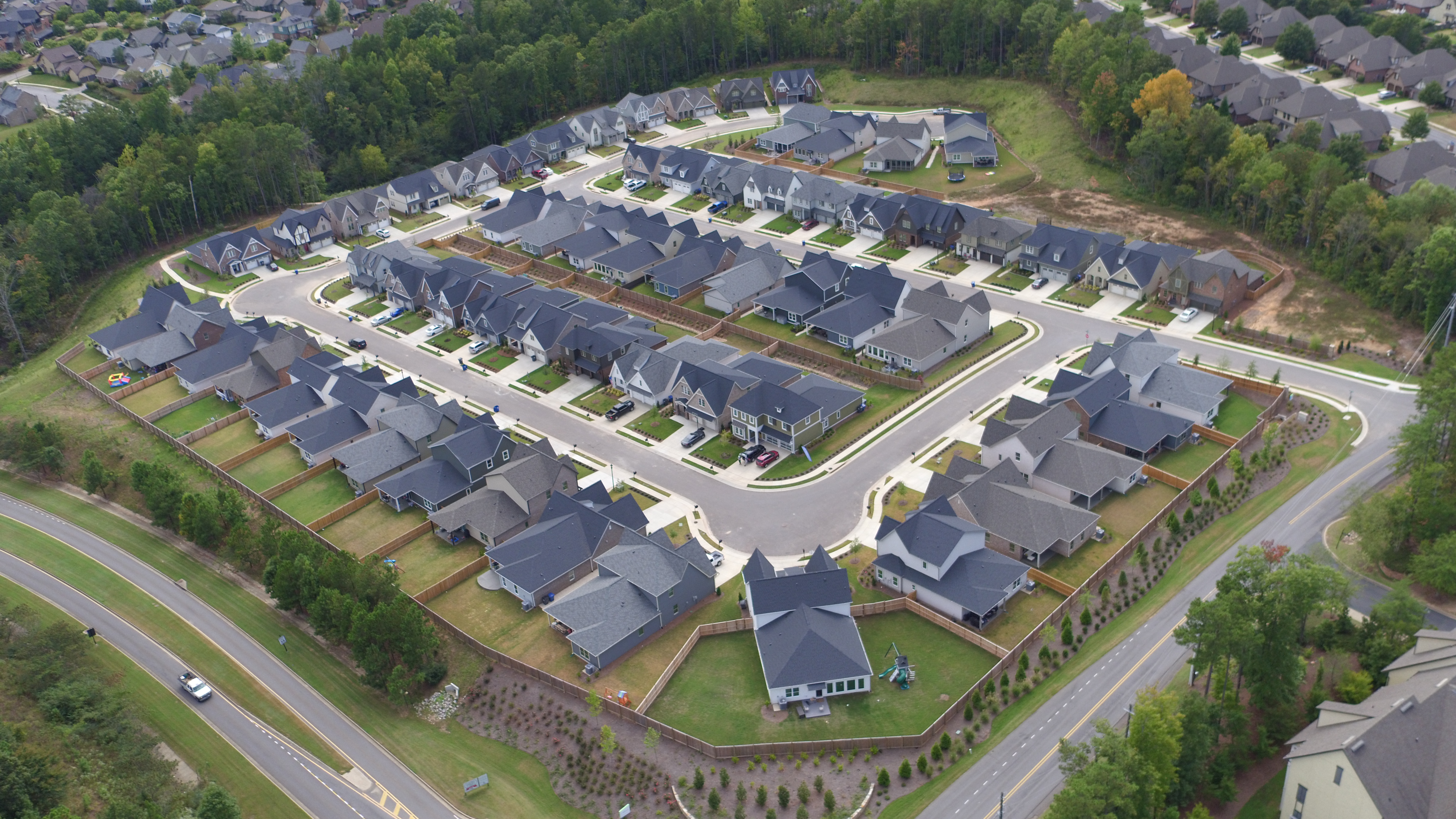 looking down on a suburban subdivision