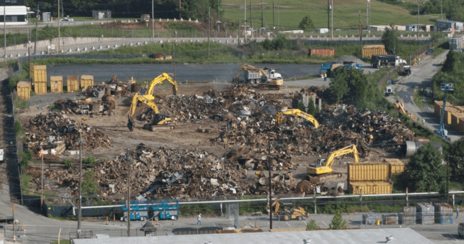 During and After Oak Ridge Cleanup: View progress of workers clearing more than 21 million pounds of scrap metal from the Old Salvage Yard at the Y-12 National Security Complex. The Oak Ridge Office of Environmental Management (OREM) finished clearing the 7-acre area for reuse in 2012. Years later, it turned out to be OREM and cleanup contractor UCOR that would reuse the area.