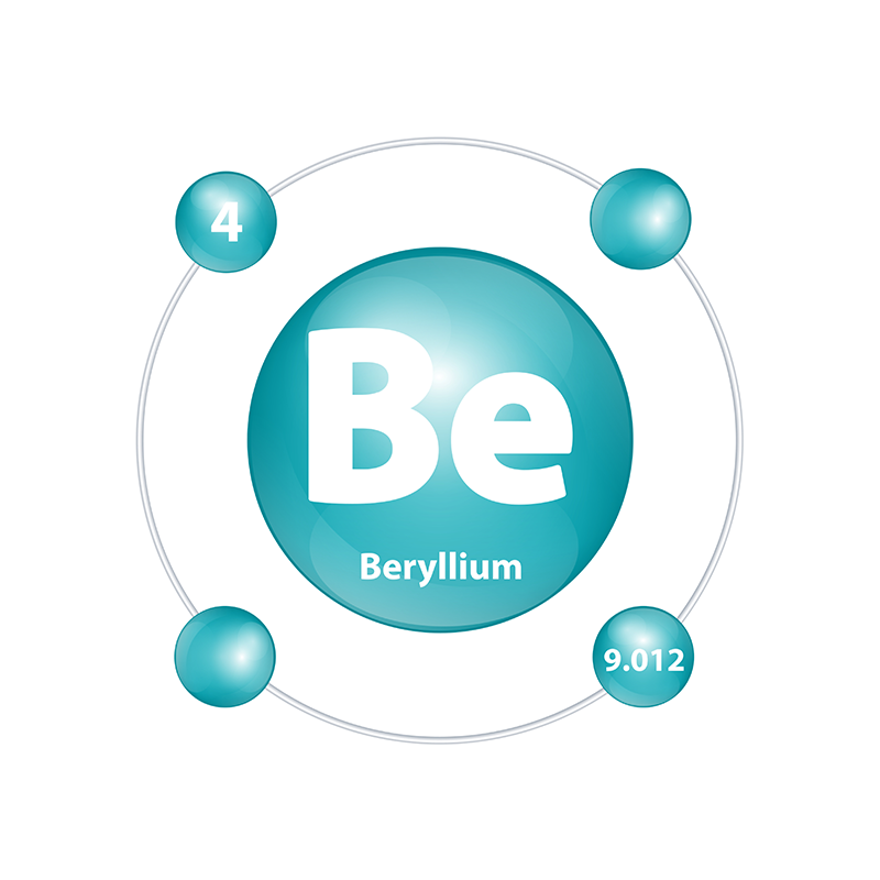 beryllium symbol blue and white colors, with 4 blue orbs