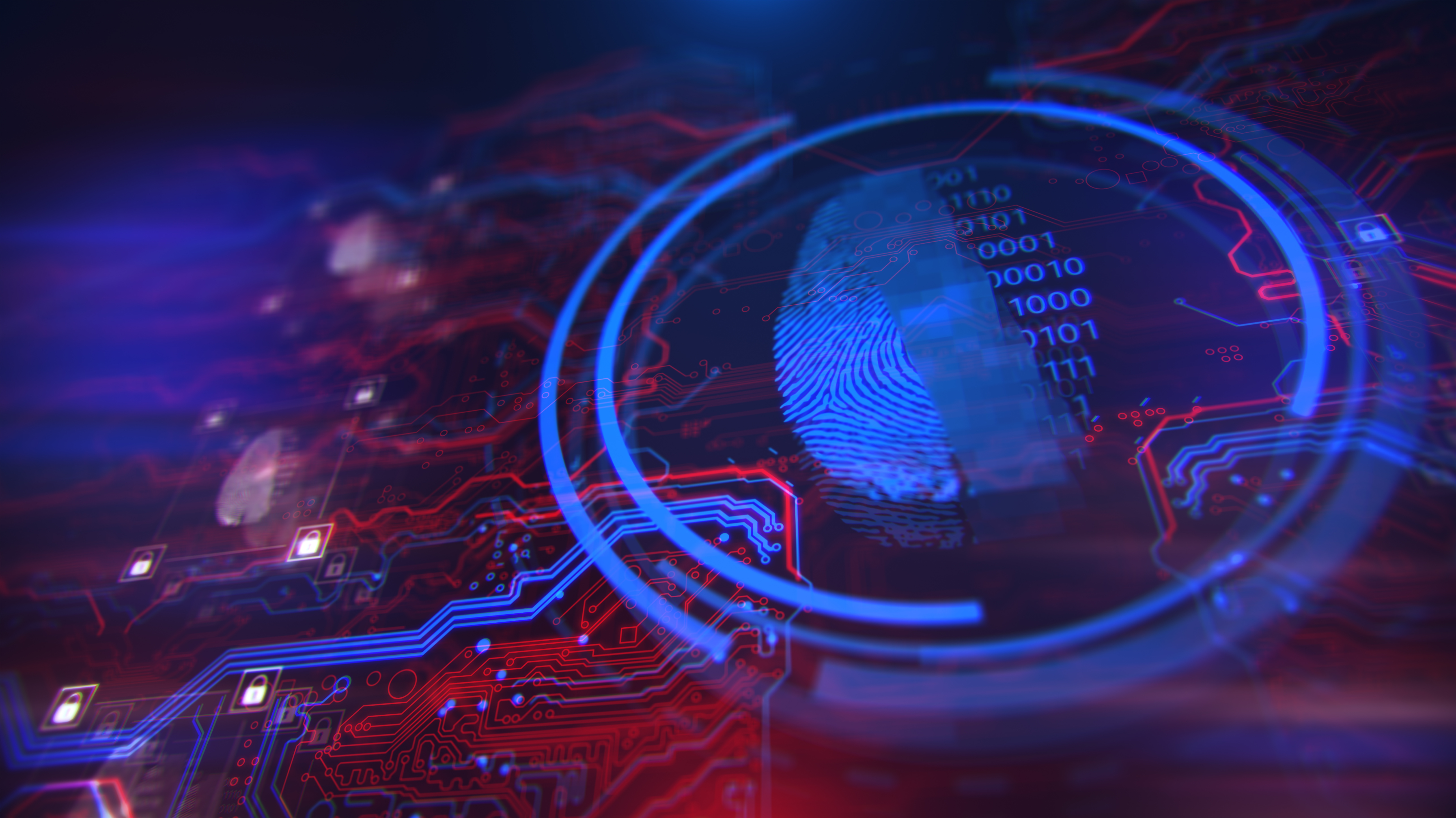 Cybersecurity themed illustration featuring a thumbprint