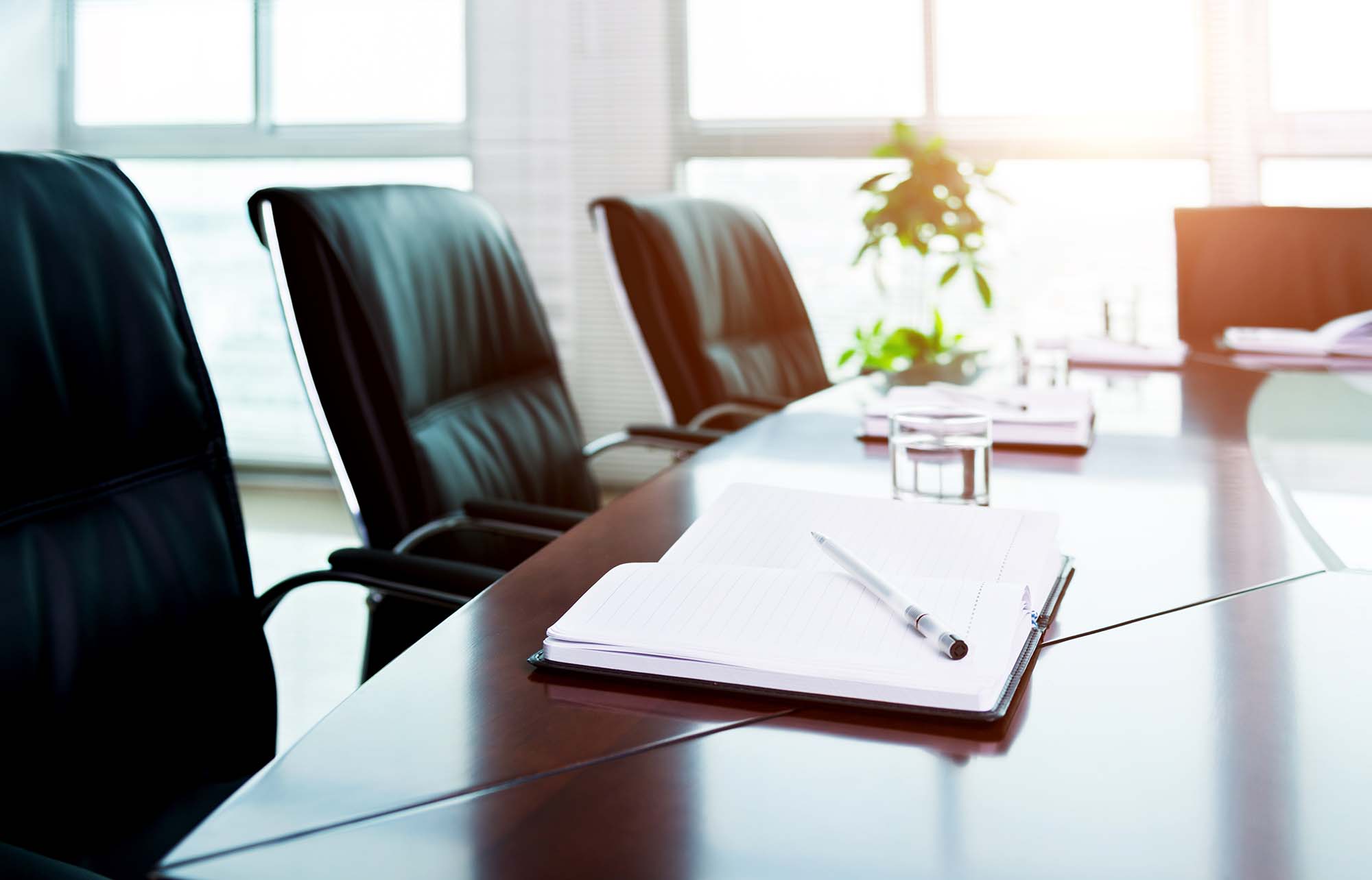 A conference room table and chairs