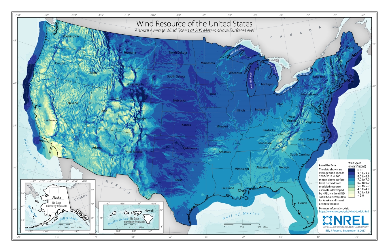 NREL Wind Speed Map