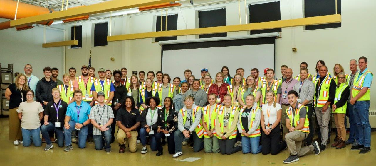 A large group photo of employees