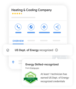 Mock-up of how the "US Dept. Of Energy recognized" label appears with other company information on Google.