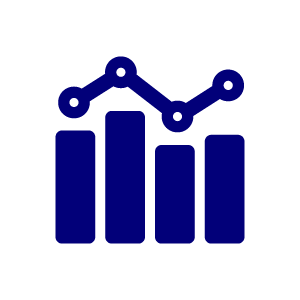 Dark blue line and bar chart icon