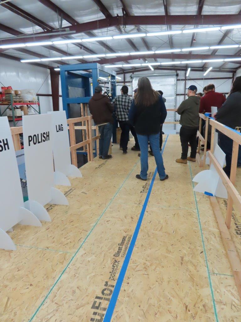 Blue tape on the mock-up floor.