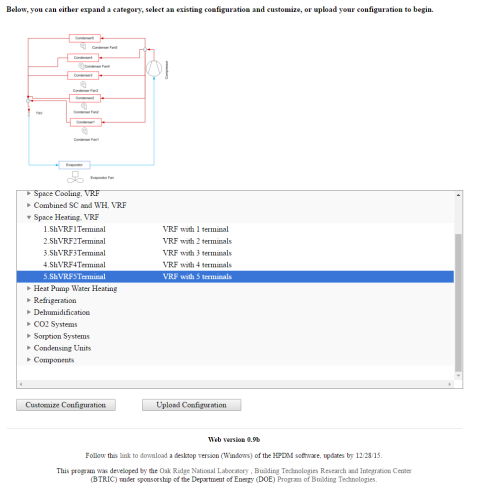 Screenshot of the Heat Pump Design Model web interface.