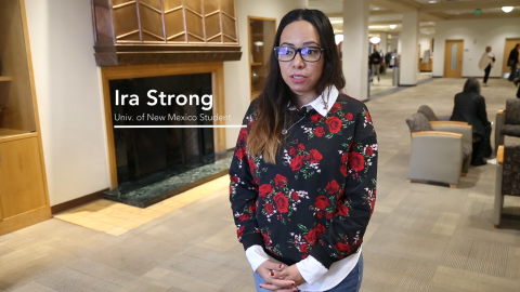 Ira Strong stands in the student center to discuss nuclear during nuclear science week.