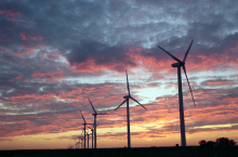 wind turbine blades at sunset 