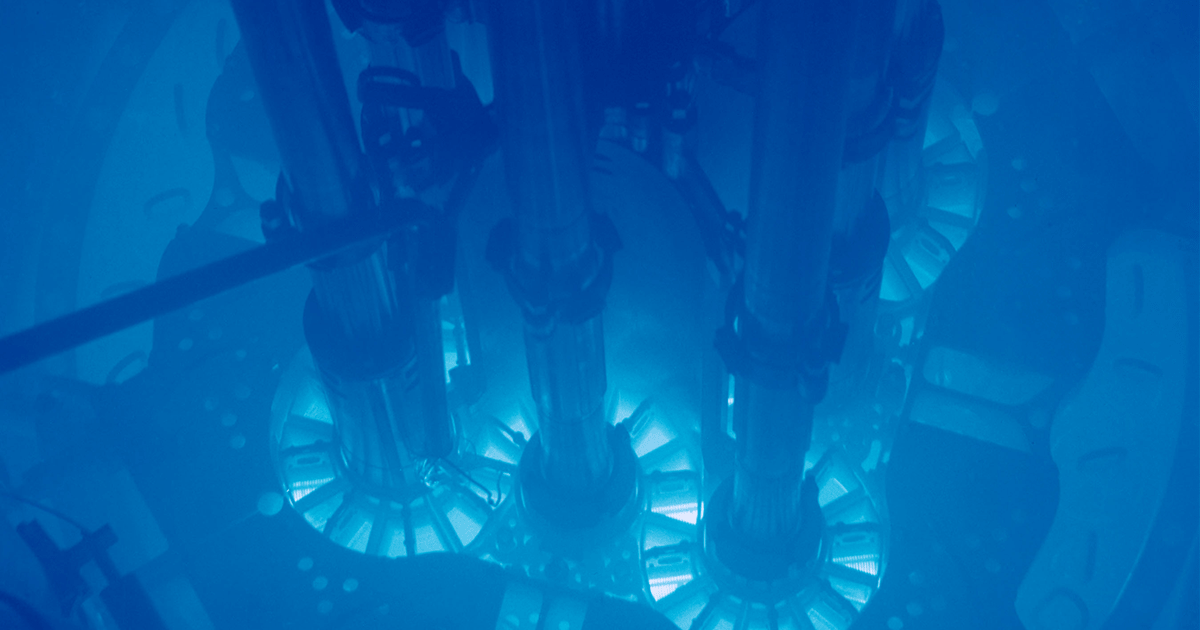 Stylized background image of the Nuclear Matching game, taken from inside the core of a reactor.