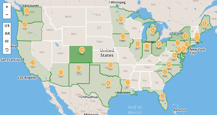 A screenshot of the Wind Energy Technologies Office's Projects Map with offshore projects selected.