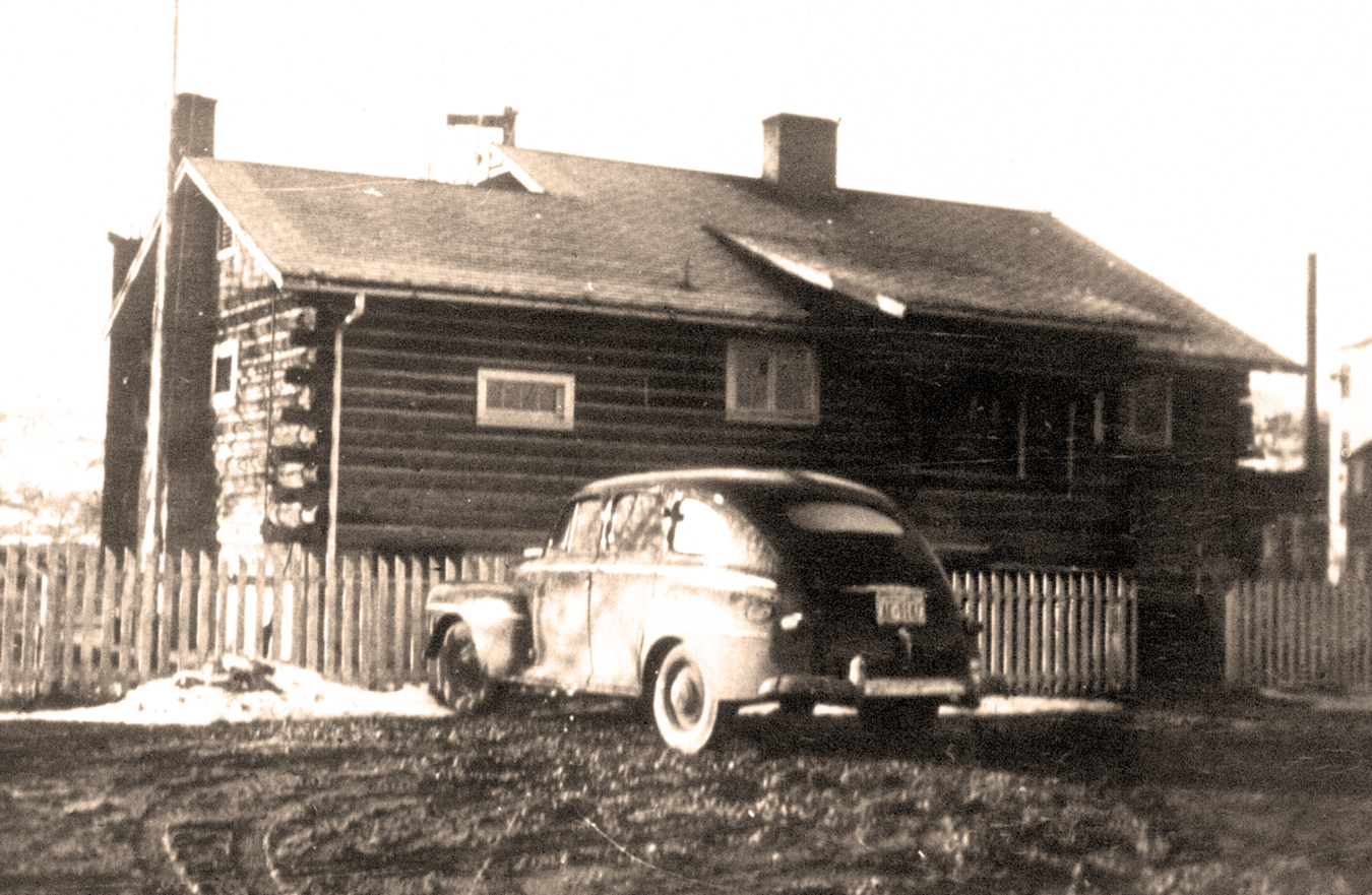 Original log cabin at Grand Junction, Colorado, site, 1948.