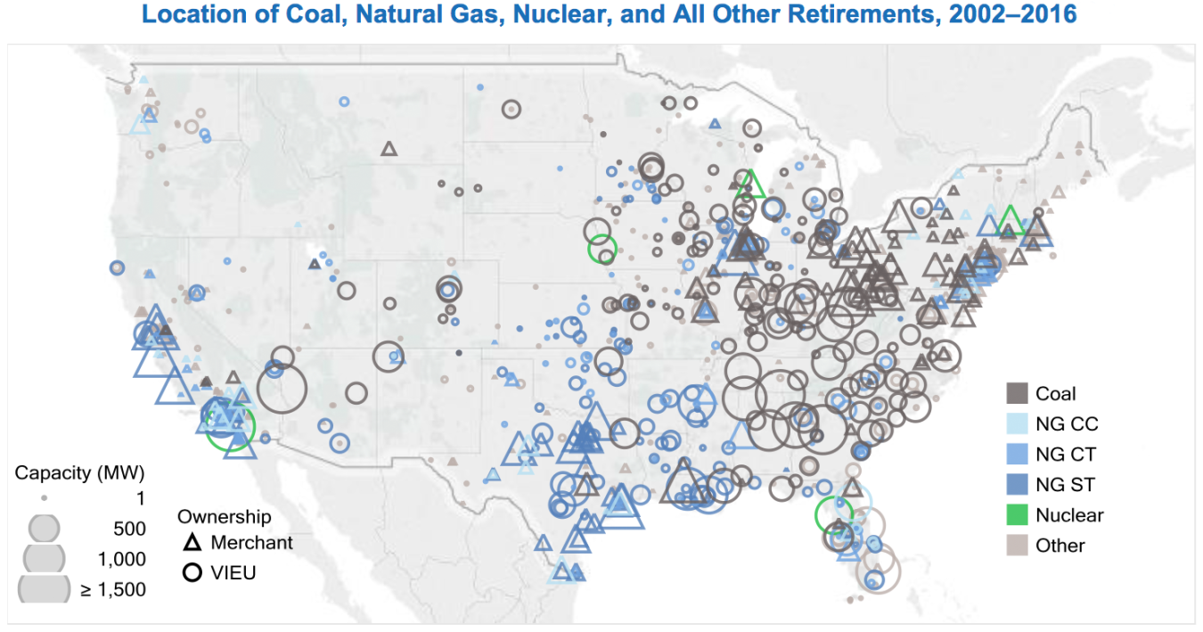 map of retired energy plants from the grid report 