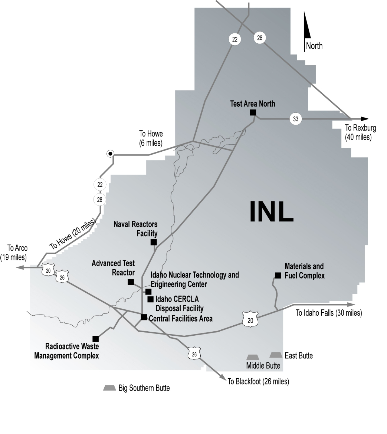 Map of the Department of Energy's Idaho Site