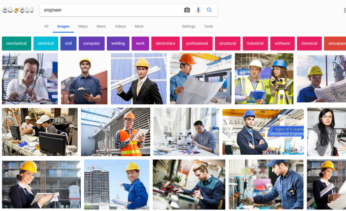 Results from searching the word "engineer" in Google.