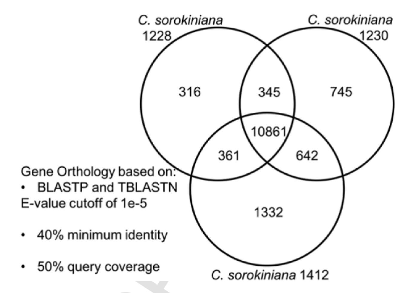 Figure 2. Comparative analysis of protein coding genes in the three Chlorella sorokiniana strains. 