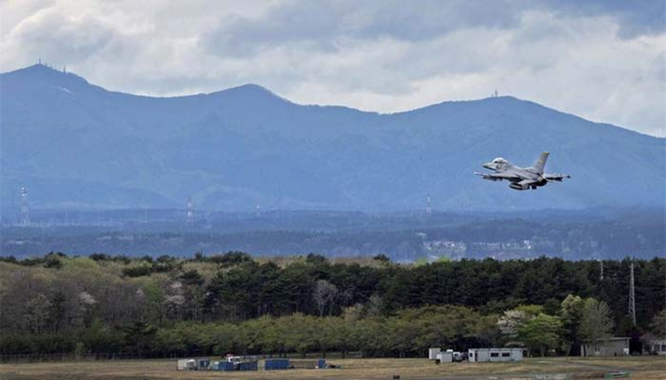 Plane flying over Misawa Air Base.