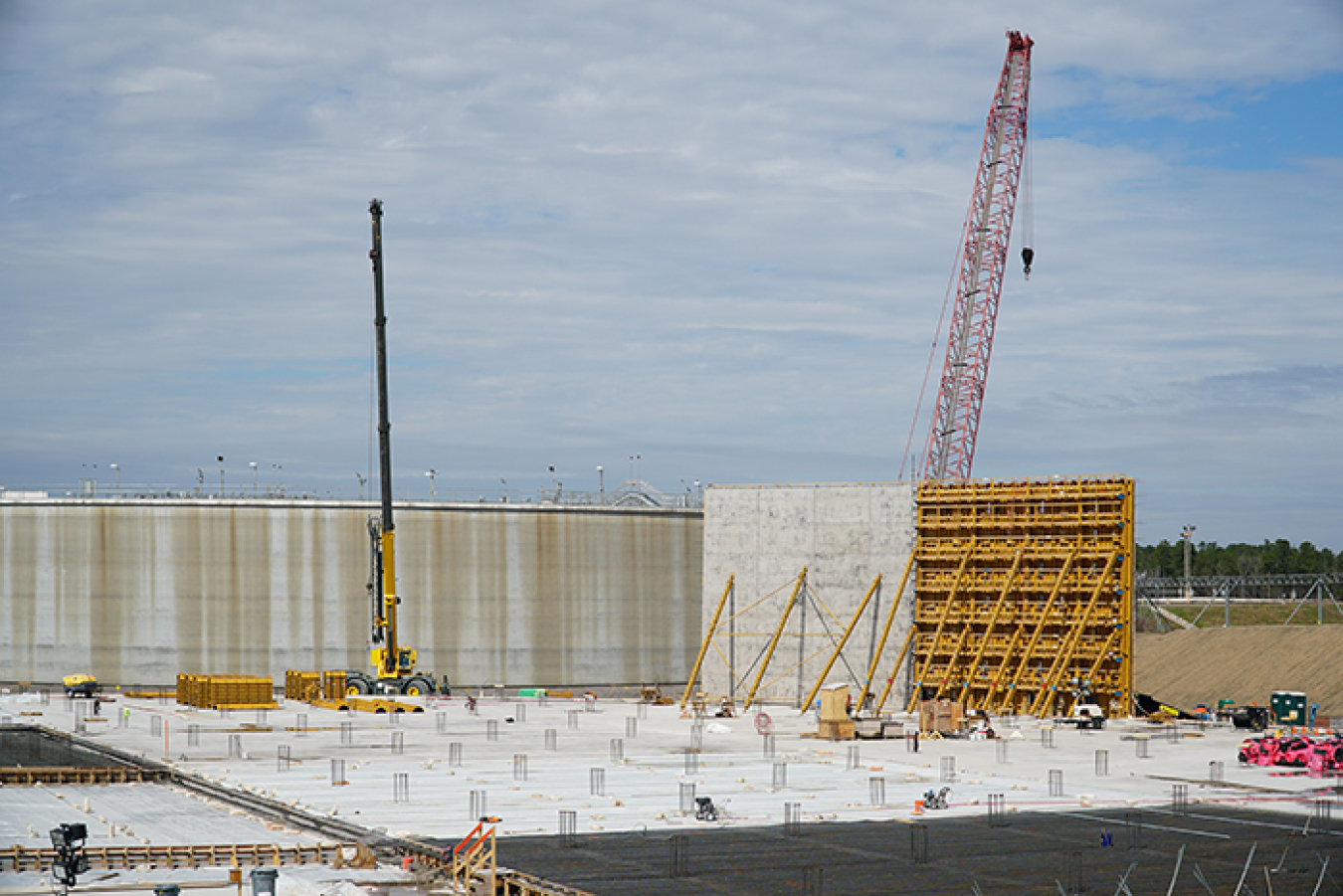 A progress photo from February 2019 shows the initial construction of the outer shell of Saltstone Disposal Unit 7 at the Savannah River Site.