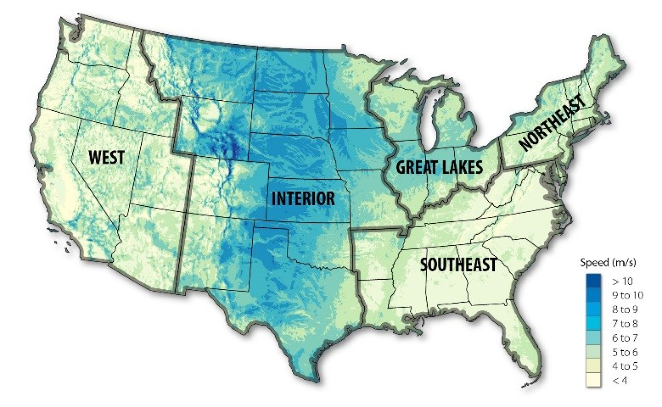 Map of the U.S. highlighting Trends in Utility-Scale Land-Based Wind Technology 