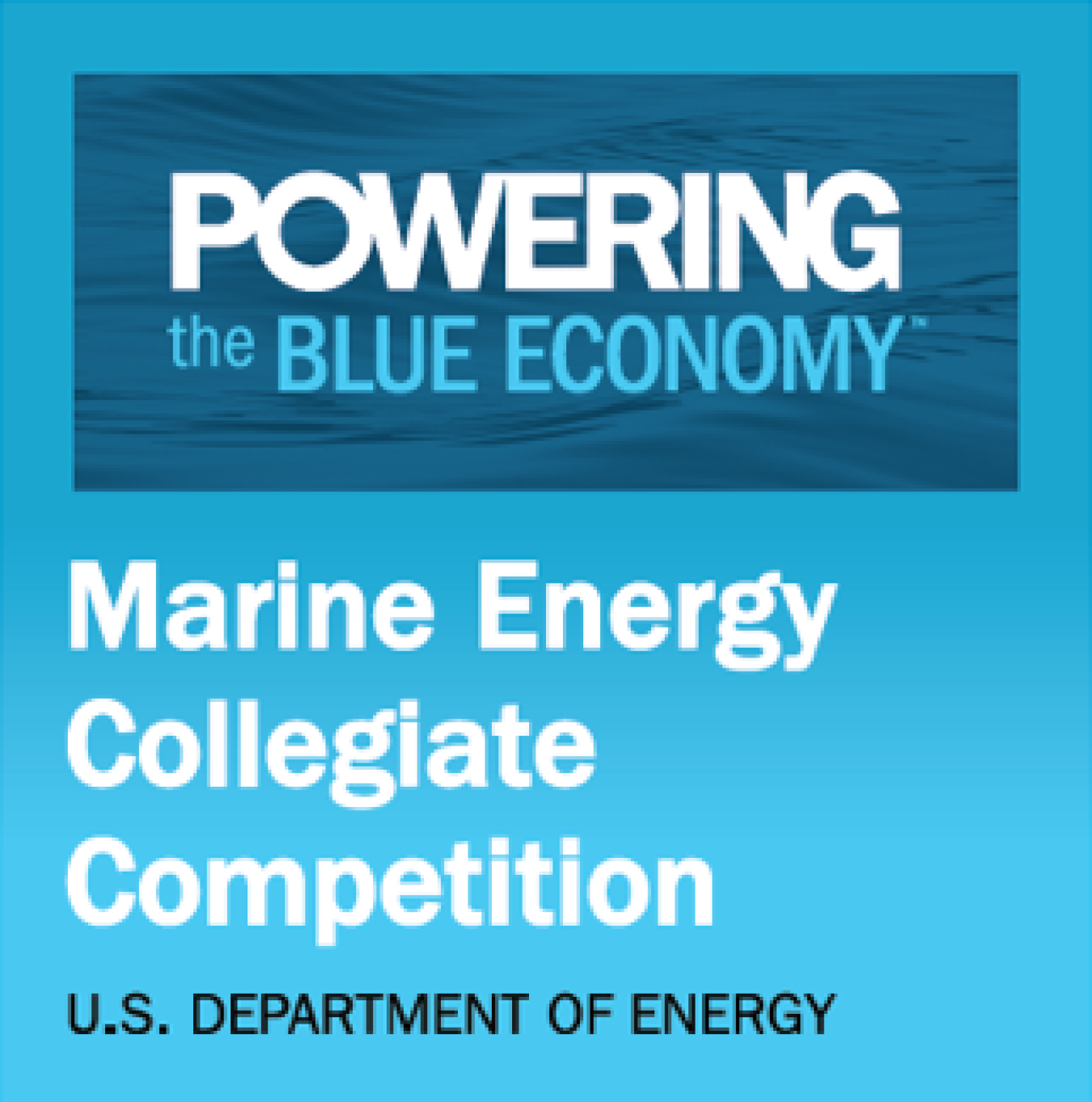 Blue logo that says "U.S. Department of Energy Marine Energy Collegiate Competition: Powering the Blue Economy"