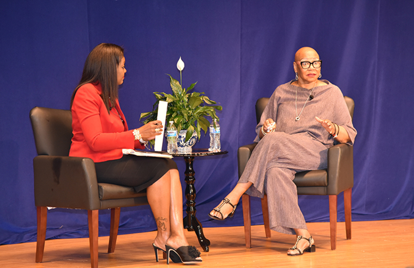 Moderator Renee Kesler, left, speaks to Pat Harris, retired chief global diversity officer for McDonald’s Corp., during the Small Business Diversity Summit.