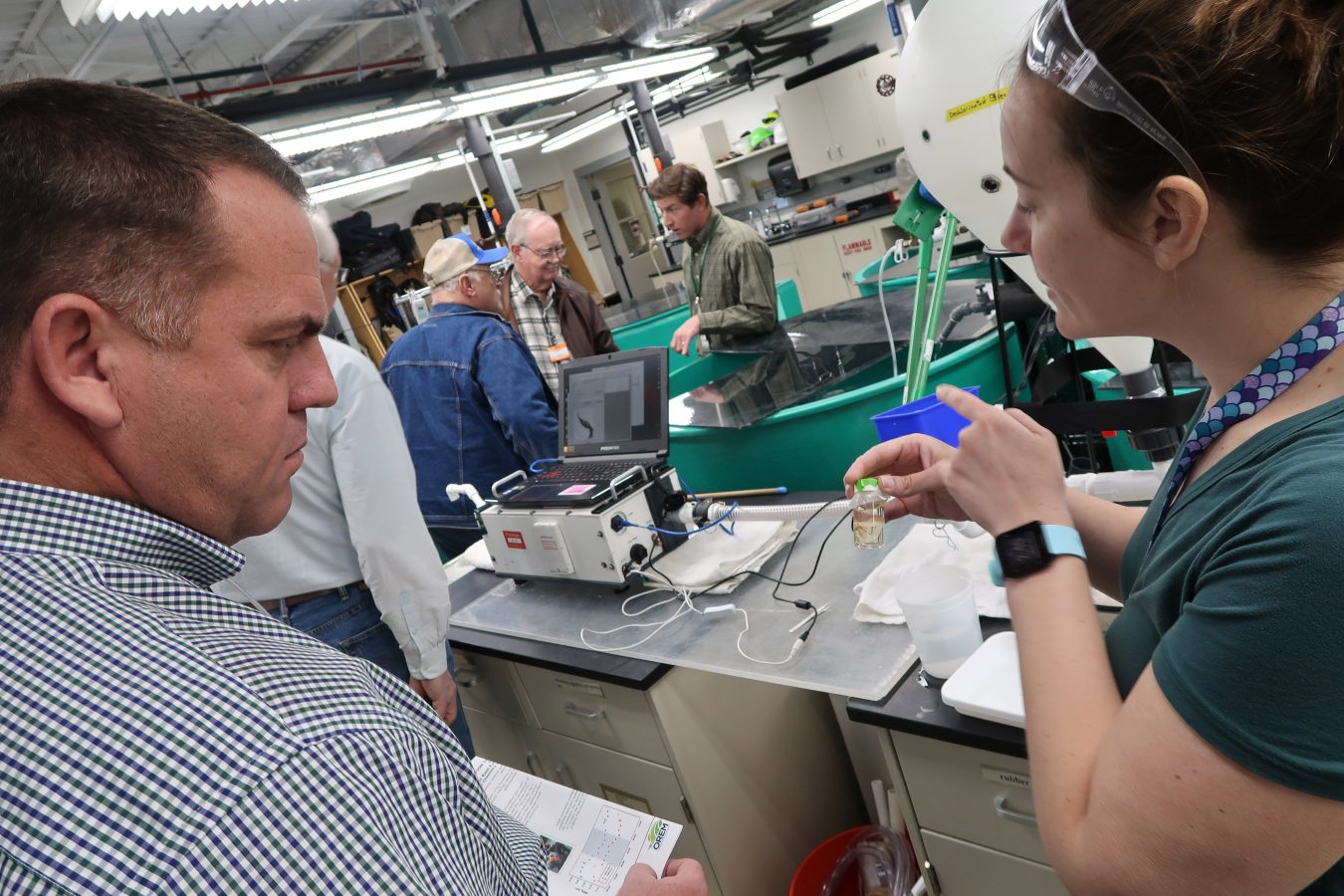 Oak Ridge Site Specific Advisory Board (ORSSAB) members tour the Aquatics Lab at Oak Ridge National Laboratory