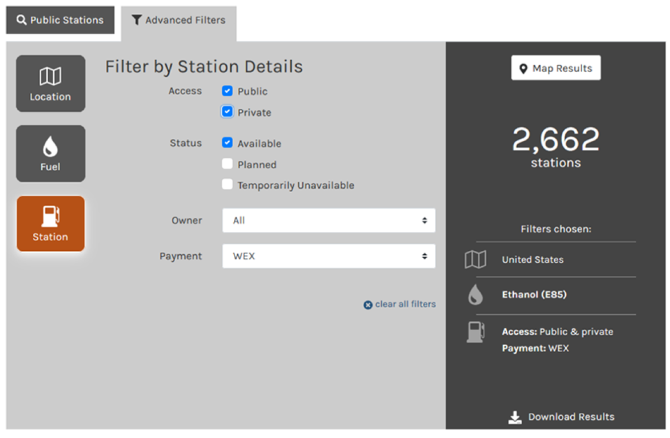 Screenshot of the Alternative Fuel Data Center website.