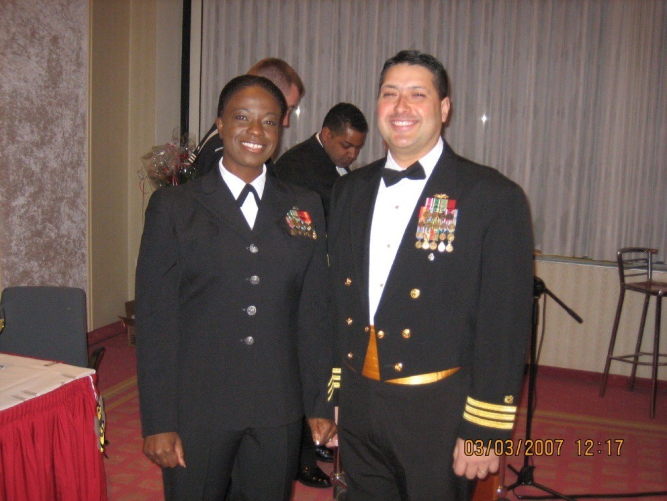 Carmelo Melendez, right, at the 2007 Naval Support Unit State Department Seabee Ball.