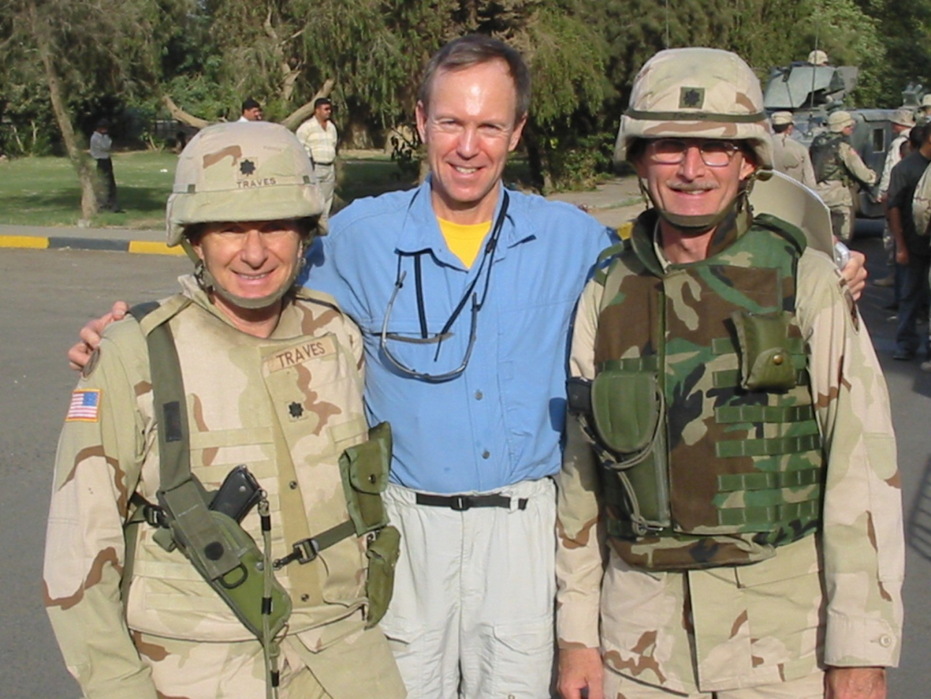 Stephen Browning, center, and two engineer officers working to restart Baghdad’s primary power plant in 2003.