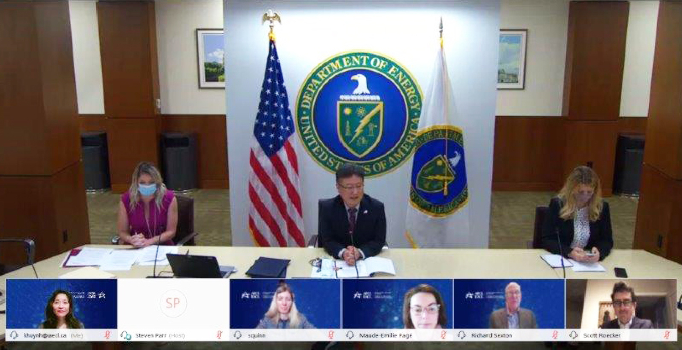 Dr. Brent Park, NNSA’s Deputy Administrator for Defense Nuclear Nonproliferation, joined by NNSA nonproliferation staff, held the MOU-signing event with Canada virtually.