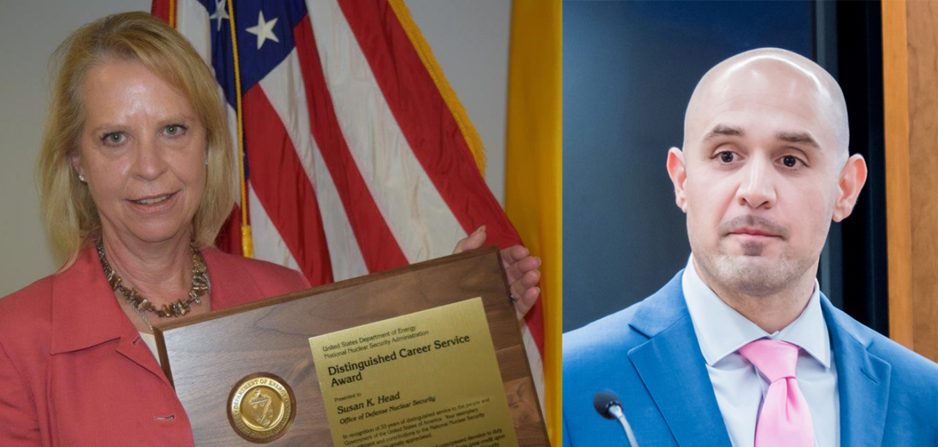 Susan Head, left, formerly of the Office of Personnel and Facility Clearances and Classification, was named Manager of the Year. Edward L. Ordonez of the Sandia Field Office received the Security Professional of the Year award.