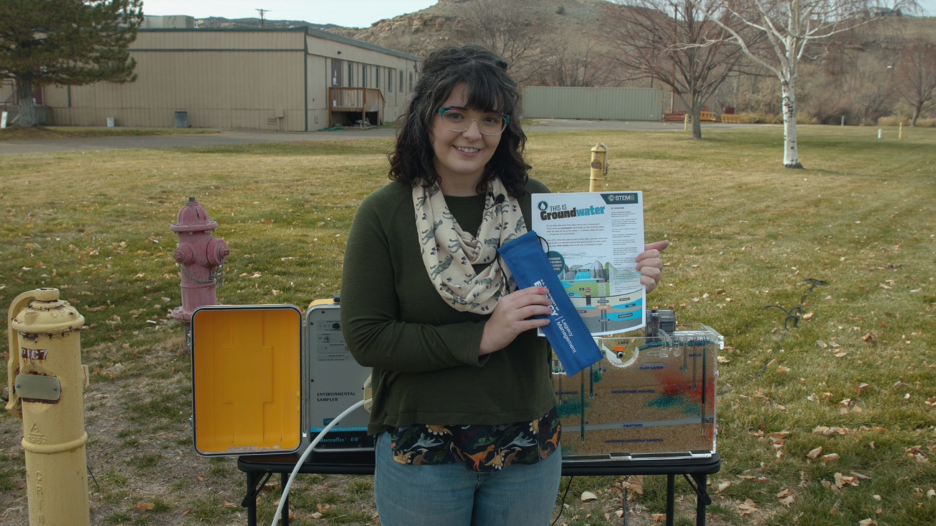 In the “Go With the Flow” video presented during the Dec. 7 STEM-sation event, Allison Reynolds, a hyrdogeochemist with the LM Strategic Partner, explains how groundwater at LM’s Shiprock, New Mexico, Disposal Site is affected by simulated contamination.