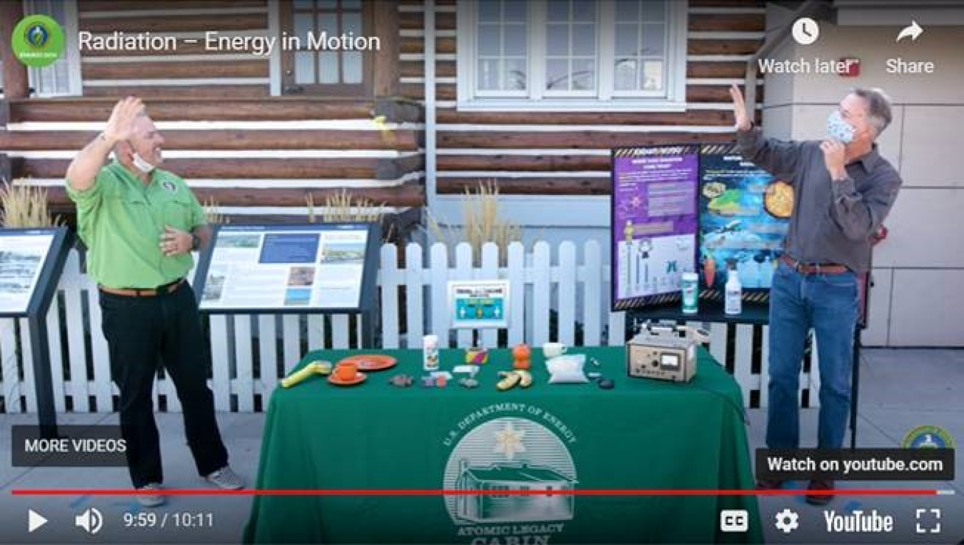 LM Public Participation Specialist Shawn Montgomery (left) and LM Strategic Partner Radiation Control Manager Michael McDonald record a video teaching students about radiation.