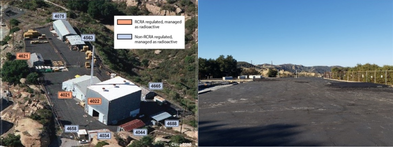 Before-and-after photos of EM’s cleanup at the Energy Technology Engineering Center’s Radioactive Materials Handling Facility. In early November, workers safely and successfully tore down the last of 10 buildings at the facility.