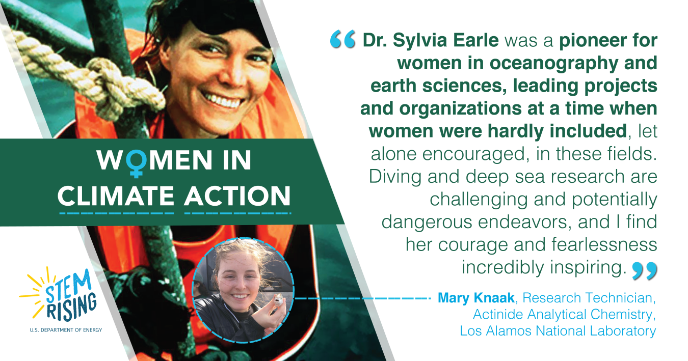 Mary Knaak, a Research Technician in Actinide Analytical Chemistry with Los Alamos National Laboratory, finds motivation in the actions and life of Dr. Sylvia Earle, an oceanographer.  