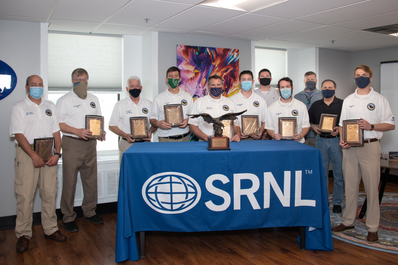 Savannah River National Laboratory’s Unmanned Aircraft System Team from left to right: Dave Premo, Tommy Sessions, Todd Coleman, Troy Lorier, Kirby Scott, Ben Robinson, Mark Spurlock, Jeff Steedley, Kyle Strom, Ron Bartholomew, and Dalton Hare.