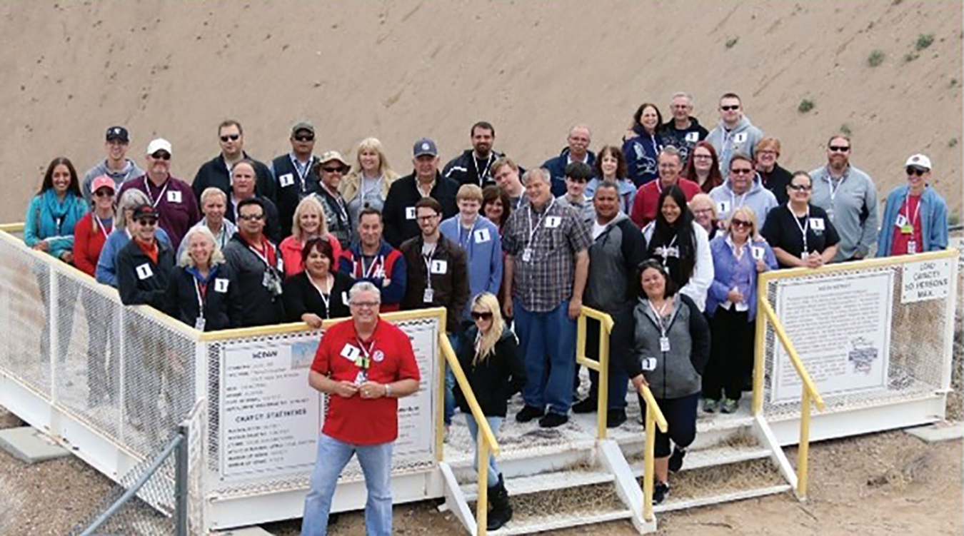 Darwin Morgan leading a tour at the NNSS’s Sedan Crater in 2016.