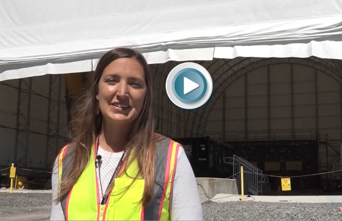 In this video about a demolition project at the former Radioisotope Development Lab, Susan Reid, pictured, a project manager with UCOR, discusses a six-story protective cover workers built over the facility's hot cells to ensure nearby research facilities are not impacted during the demolition.