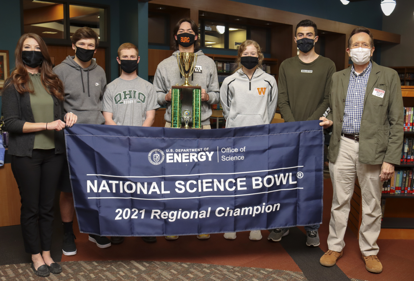 Wheelersburg High School students, 1st place winners of the 2021 Department of Energy’s South Central Ohio Regional Science Bowl, are shown here.