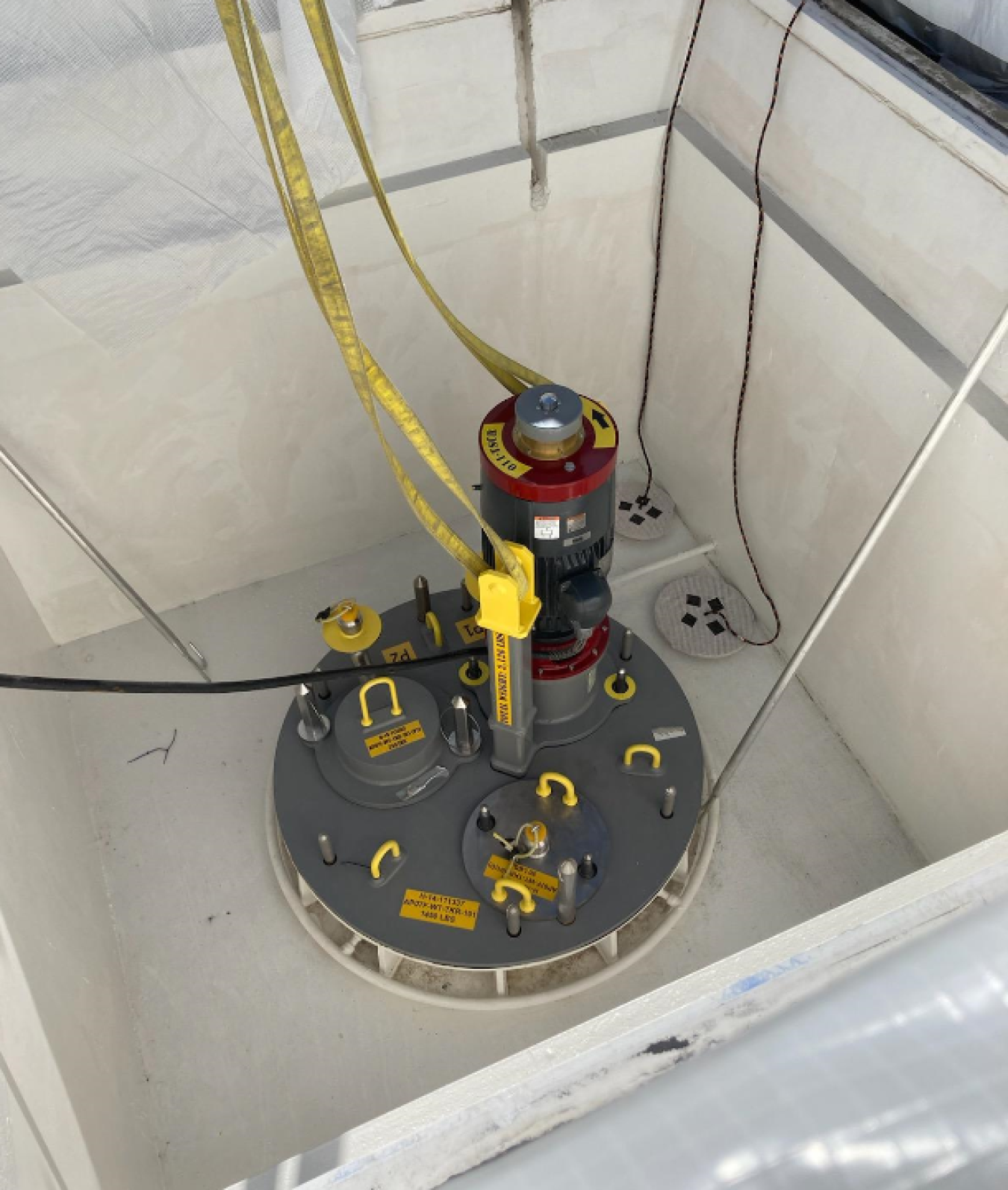 This recently installed pump in a Hanford Site underground storage tank will transfer waste to a nearby Tank-Side Cesium Removal system that will remove radioactive cesium and solids before the waste is fed directly to the Low-Activity Waste Facility in the Waste Treatment and Immobilization Plant and immobilized in glass for disposal.