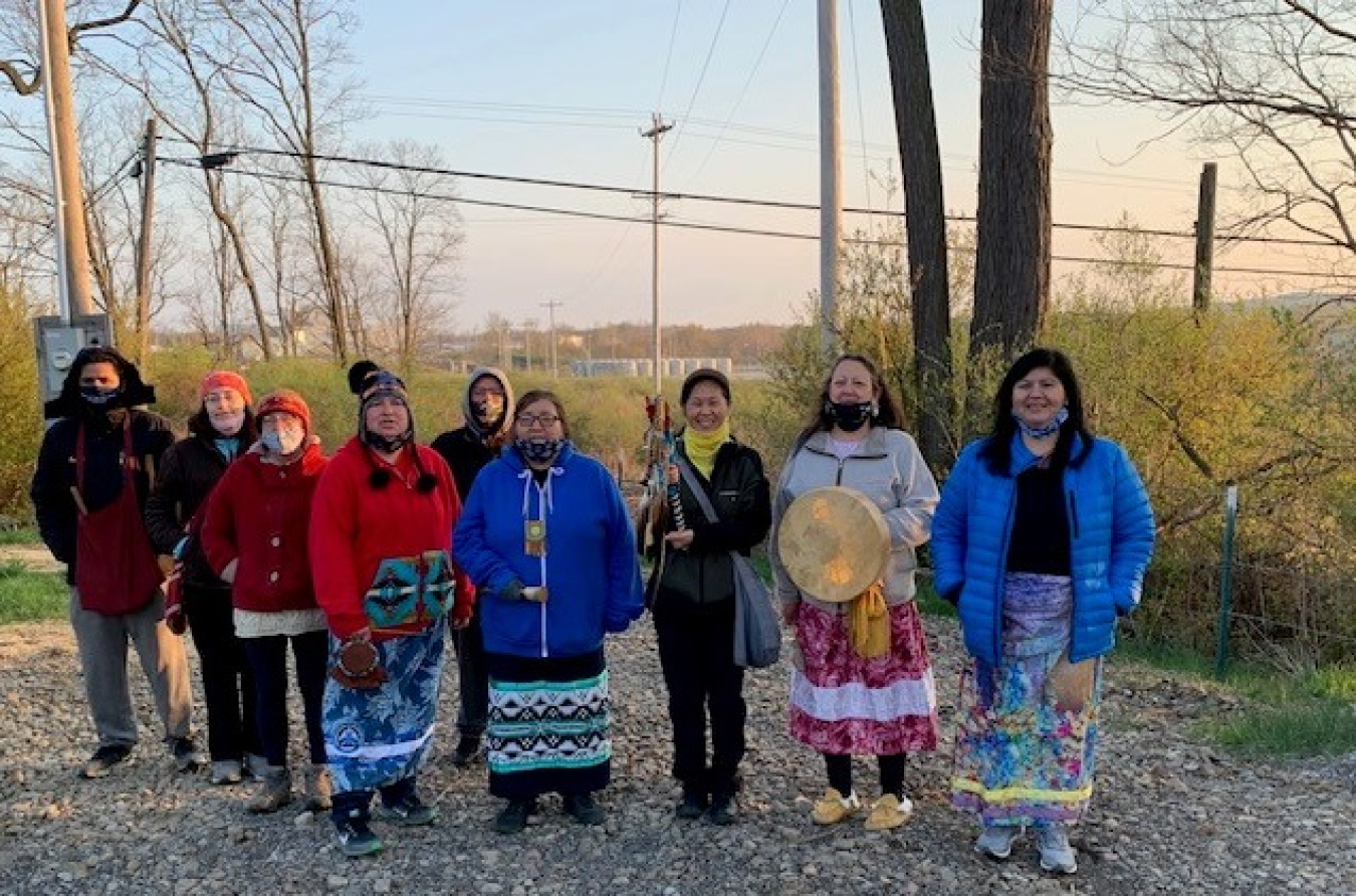 Members of the Seneca Nation of Indians and others from the community gather at the West Valley Demonstration Project for a sunrise ceremony before beginning activities to mark Earth Day.