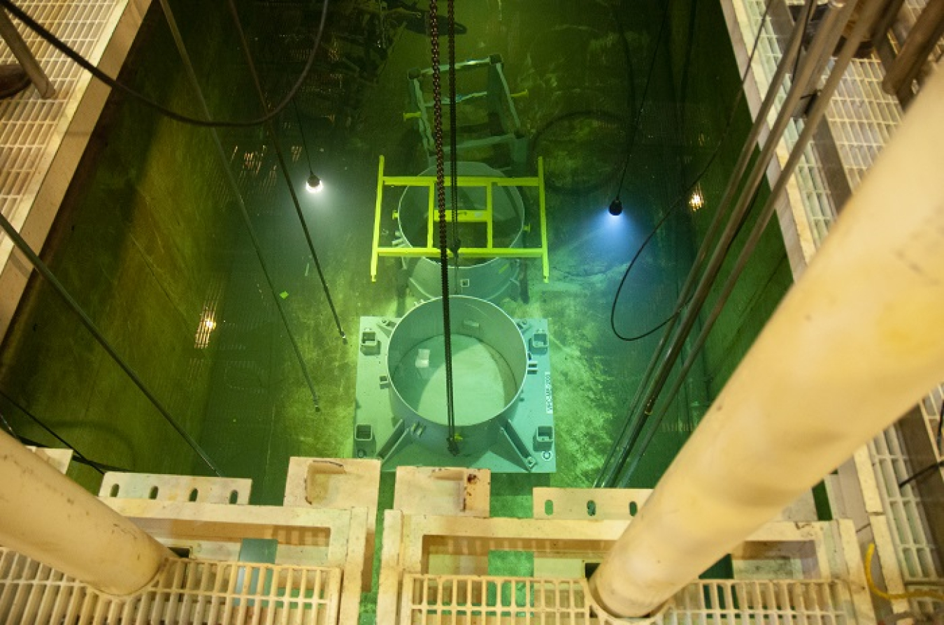 Crews recently completed testing on a debris stabilization system using a mock-up of the K West Reactor fuel storage basin. Mock-ups are used extensively at Hanford to train workers and test equipment before starting work in a radiological environment.