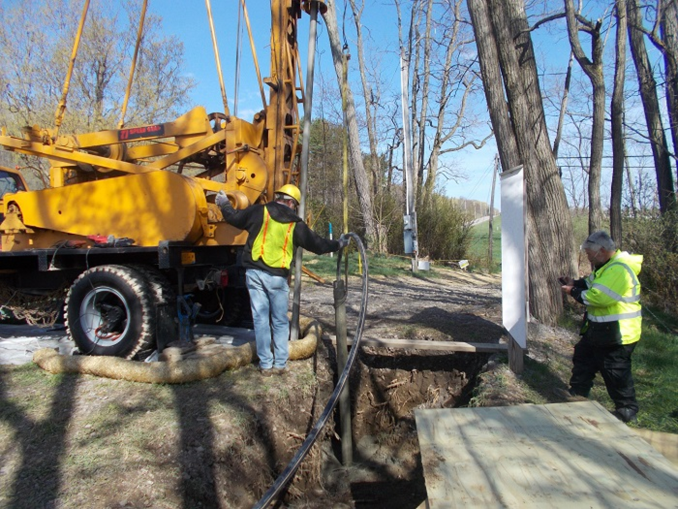 A worker pours grout into a well casing prior to its removal at the West Valley Demonstration Project. The project completes the removal of 46 facilities no longer needed for EM’s cleanup at the site.