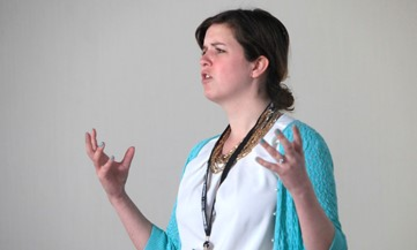 Jennifer Garson speaks to High School National Science Bowl teams at the event in 2013.