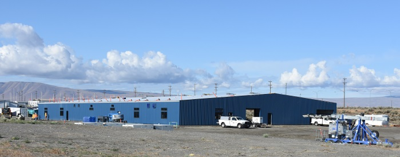 A view of the 27,000-square-foot Multi-Craft Maintenance Facility under construction at the Hanford Site. The shop facility will house about 160 craft personnel. 