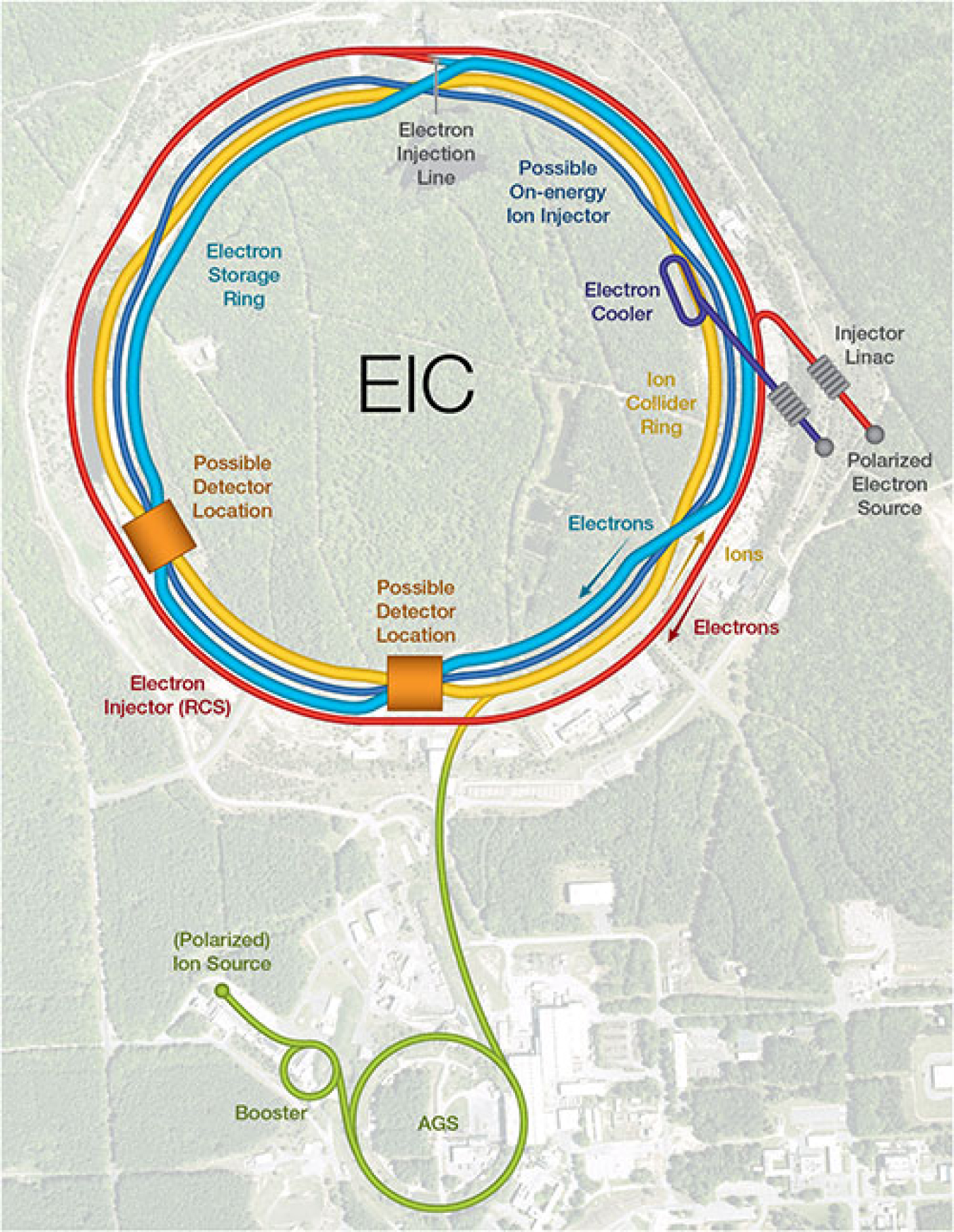 A aerial schematic view of the Electron-Ion Collider