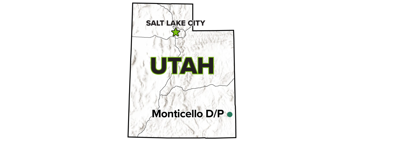 Monticello, Utah, Disposal and Processing Sites map.