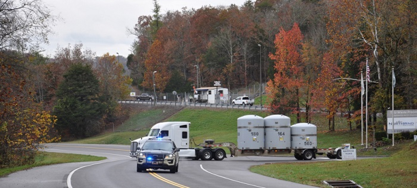 Contact-handled transuranic waste shipments leave the Transuranic Waste Processing Center in Oak Ridge en route for the Waste Isolation Pilot Plant.