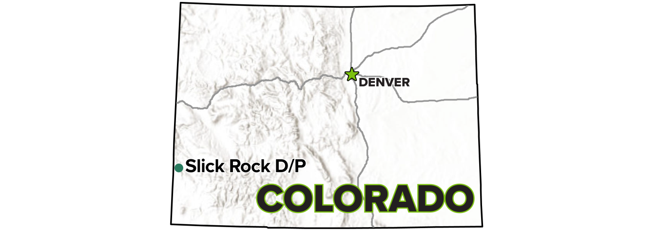 Slick Rock, Colorado, Disposal and Processing Sites map.