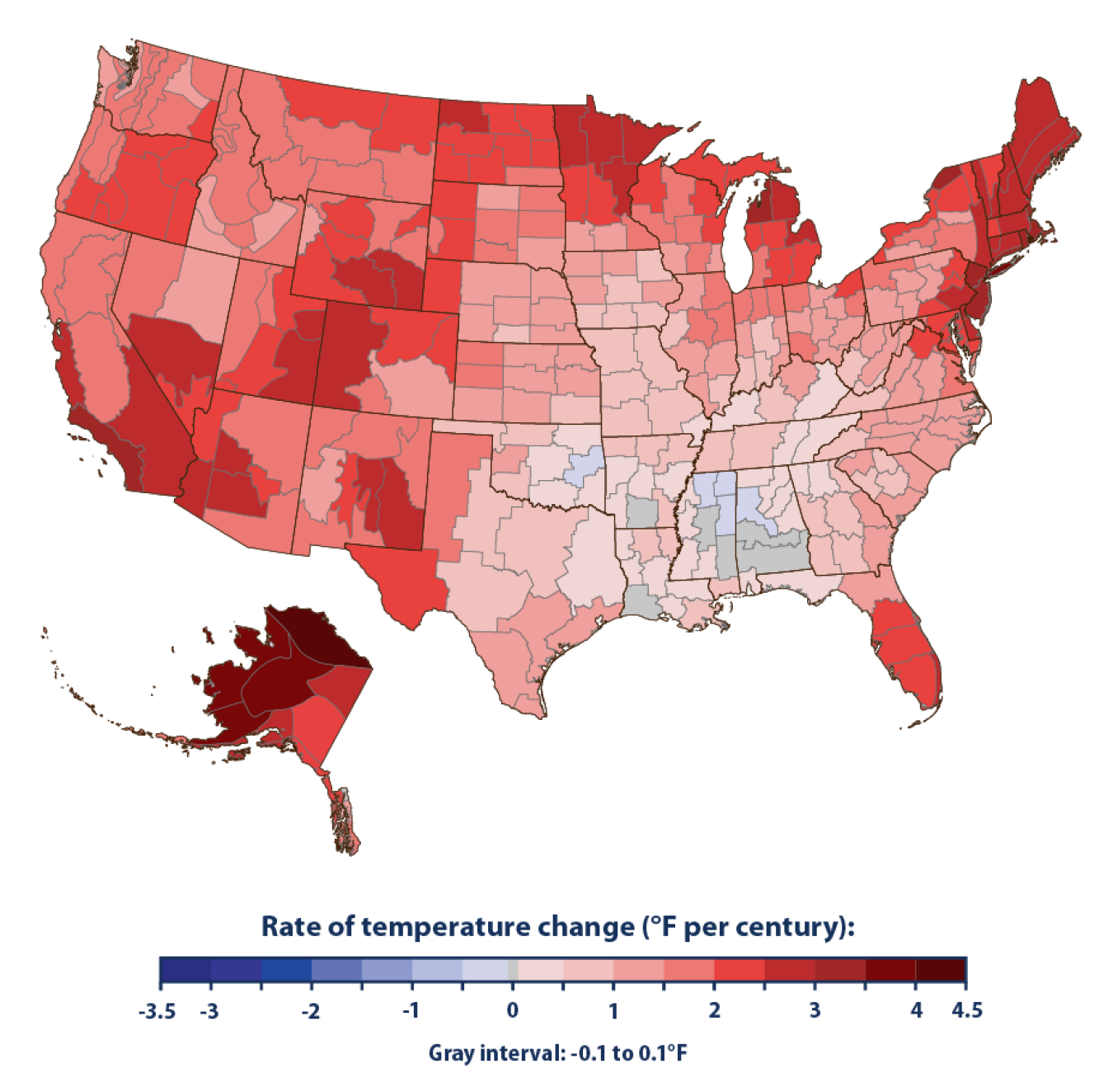 Map showing rate of temperature change